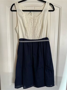 Maeve 100% Cotton Navy and Cream Sleeveless Dress